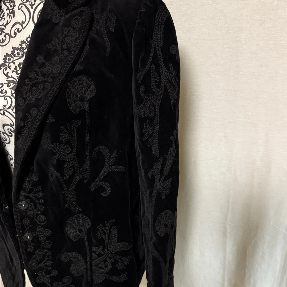 Vintage Nygard Collection Black Velvet Embroidered Cotton Women's Blazer Size 16 - Picture 4 of 15